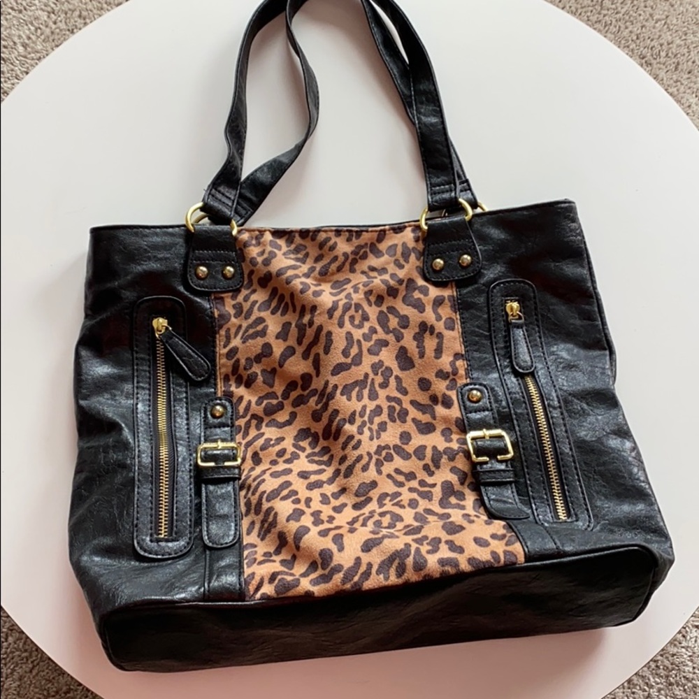 Leopard print purse black leather